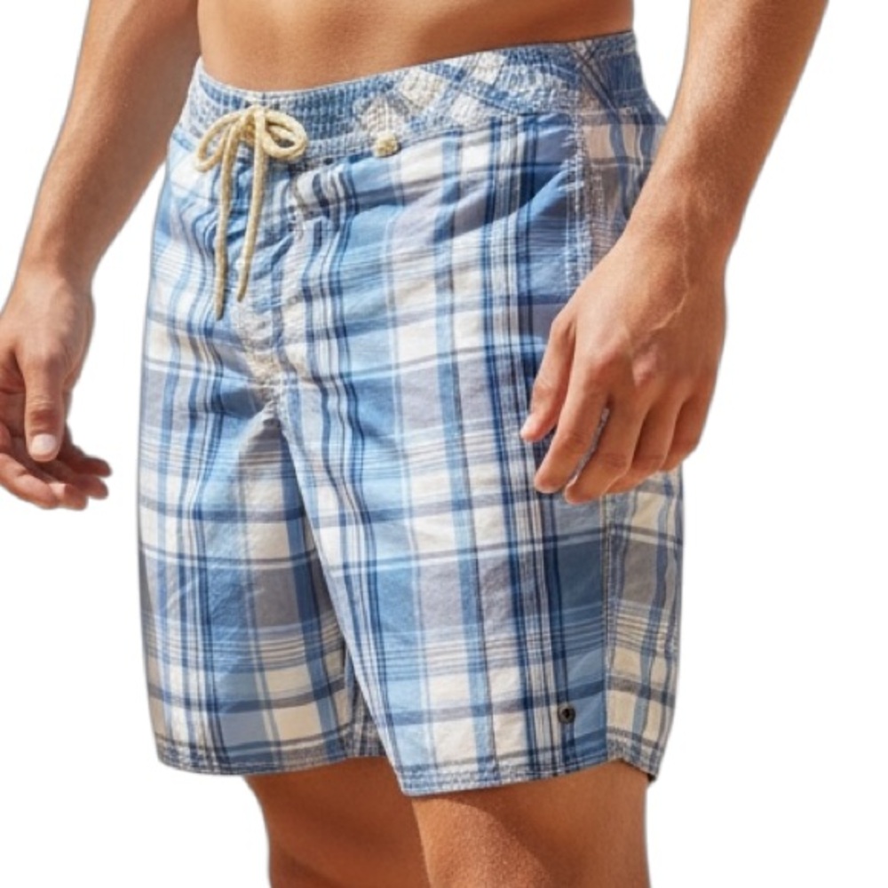 Polo By Ralph Lauren Blue & White Plaid Draw String Men's Shorts - Size 32